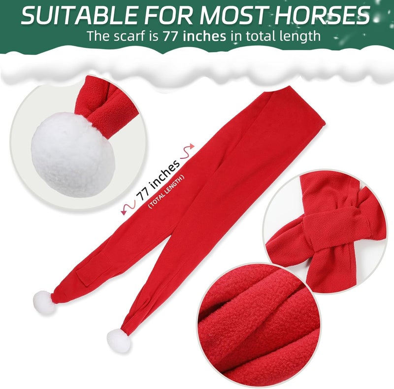 NRTFE Christmas Fleece Scarf for Horse, Red Santa Equestrian Decoration Holiday Xmas Parade - Image 2